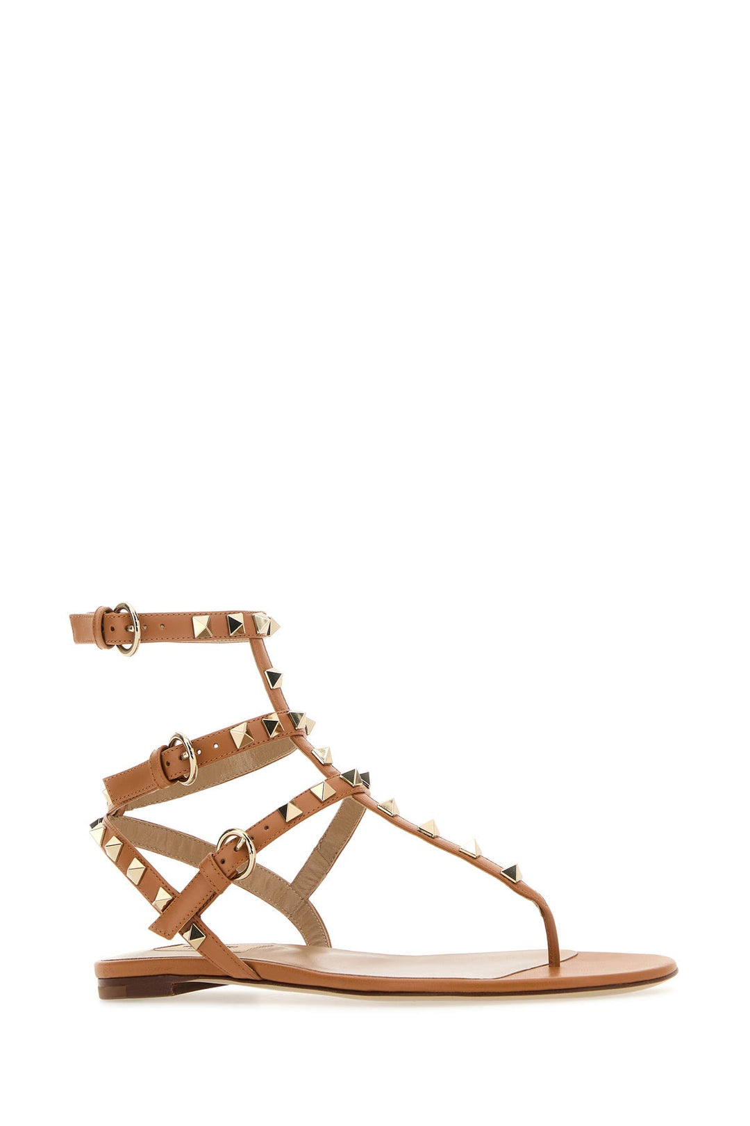 Camel leather Rockstud thong sandals