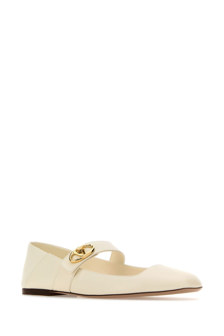 Ivory leather VLogo Locker ballerinas