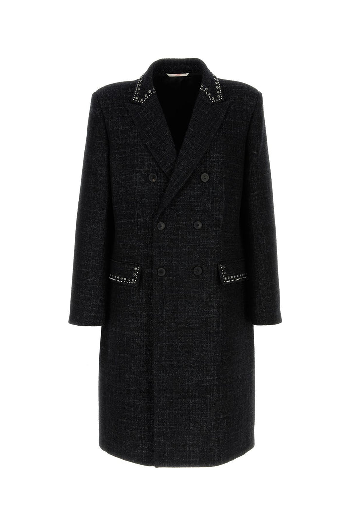 Melange black wool blend coat