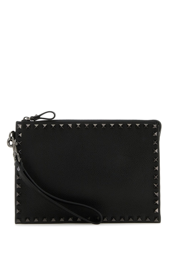 Black leather Rockstud clutch