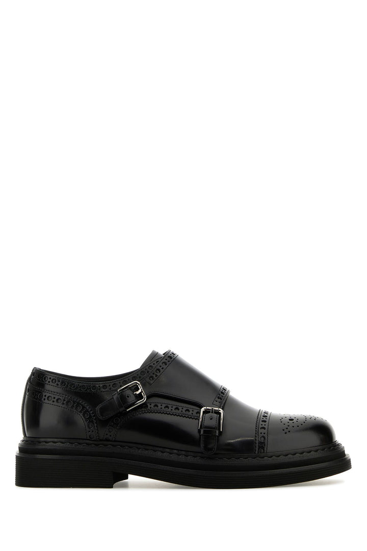 Black leather monk strap shoes