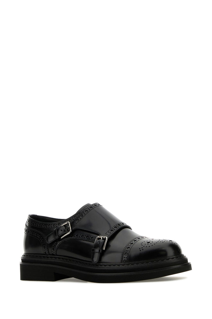 Black leather monk strap shoes