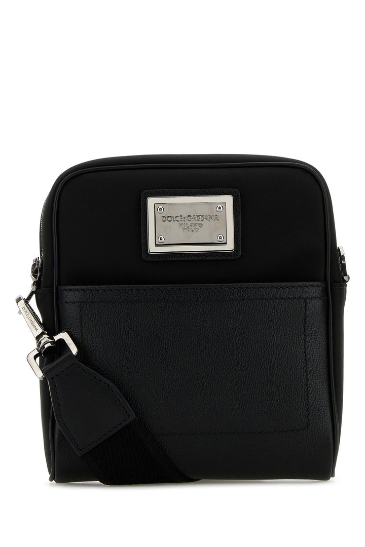 Black leather and nylon crossbody bag