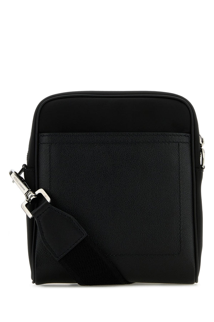 Black leather and nylon crossbody bag