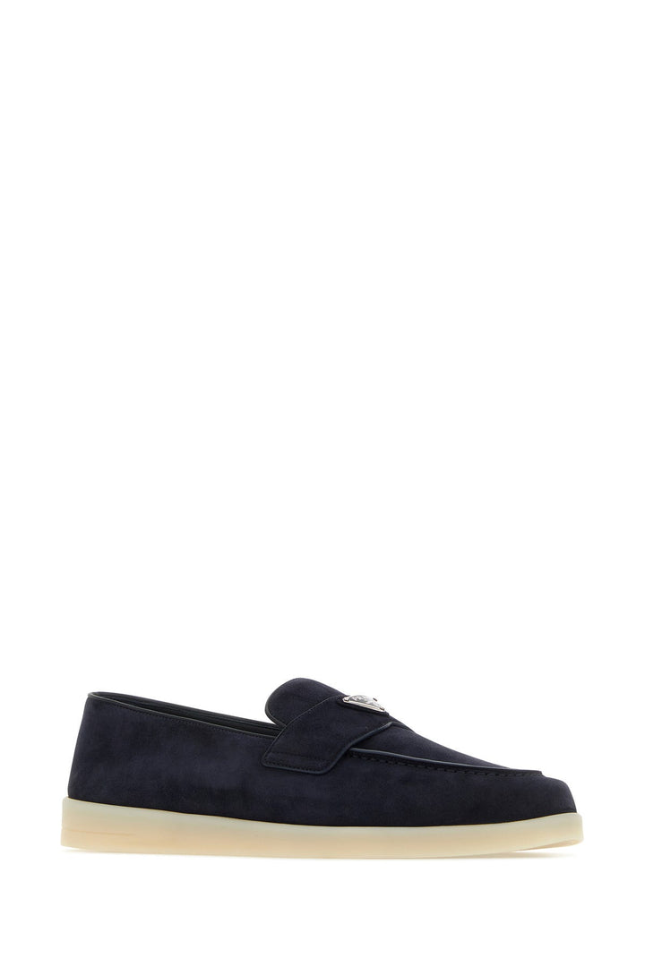 Navy blue suede loafers