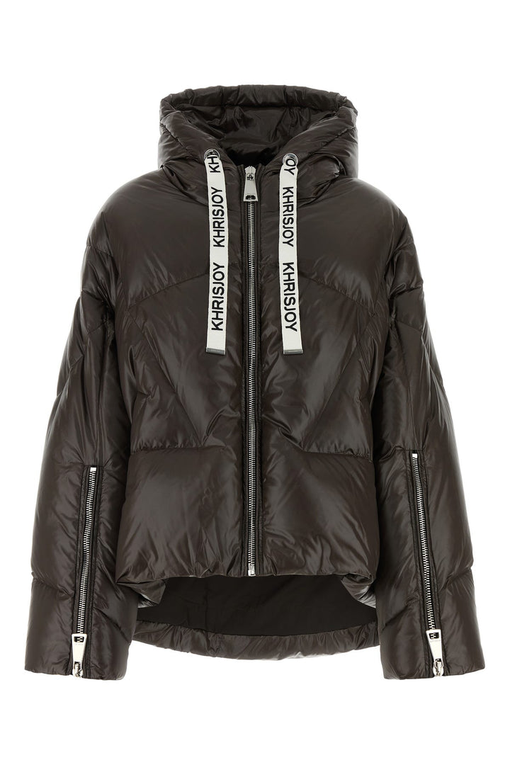 Dark brown nylon down jacket