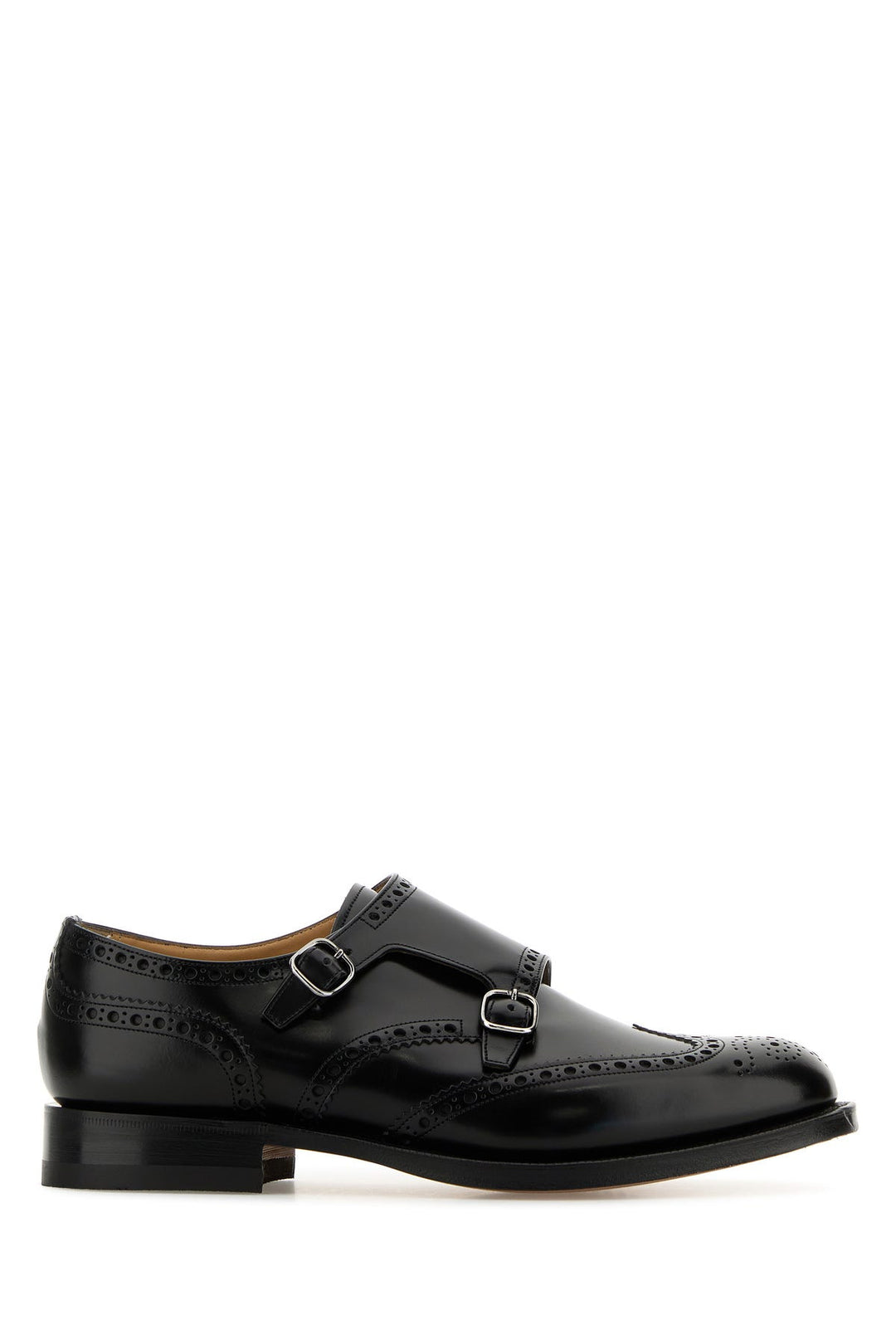 Black leather Pitchford mock strap shoes