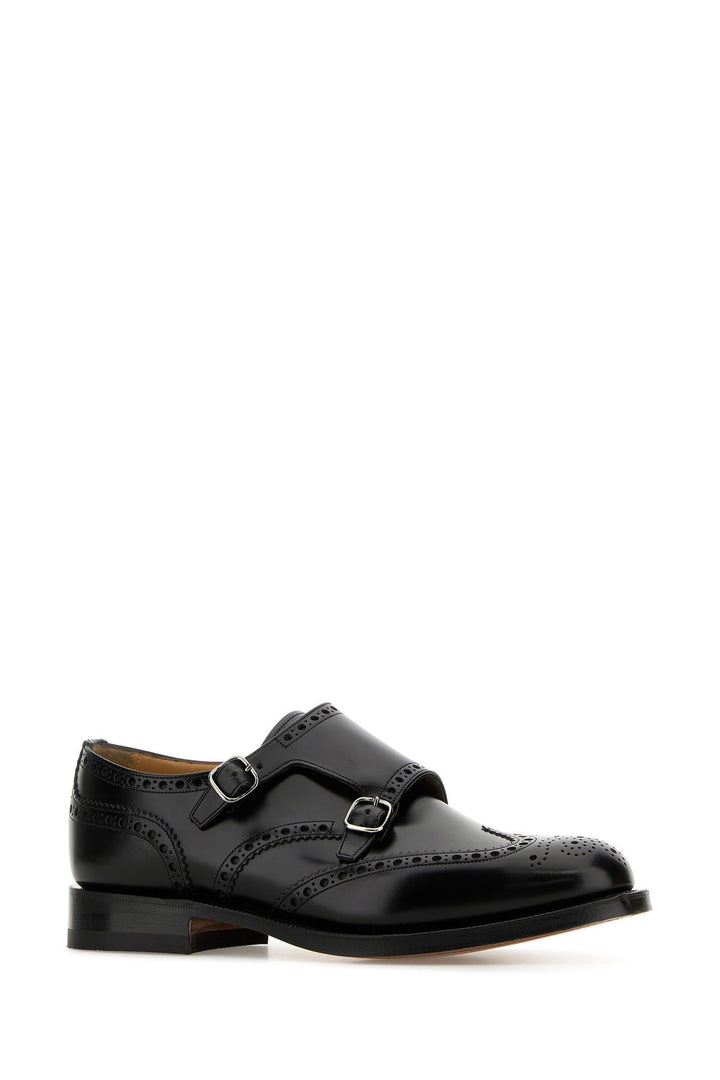 Black leather Pitchford mock strap shoes