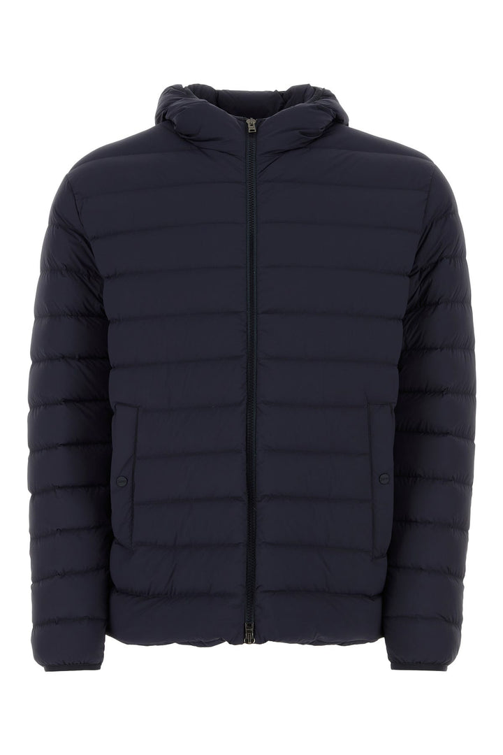 Navy blue stretch nylon down jacket