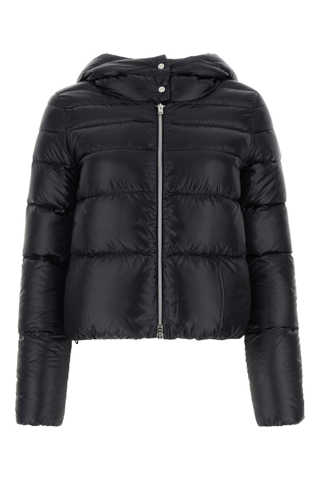 Black nylon down jacket