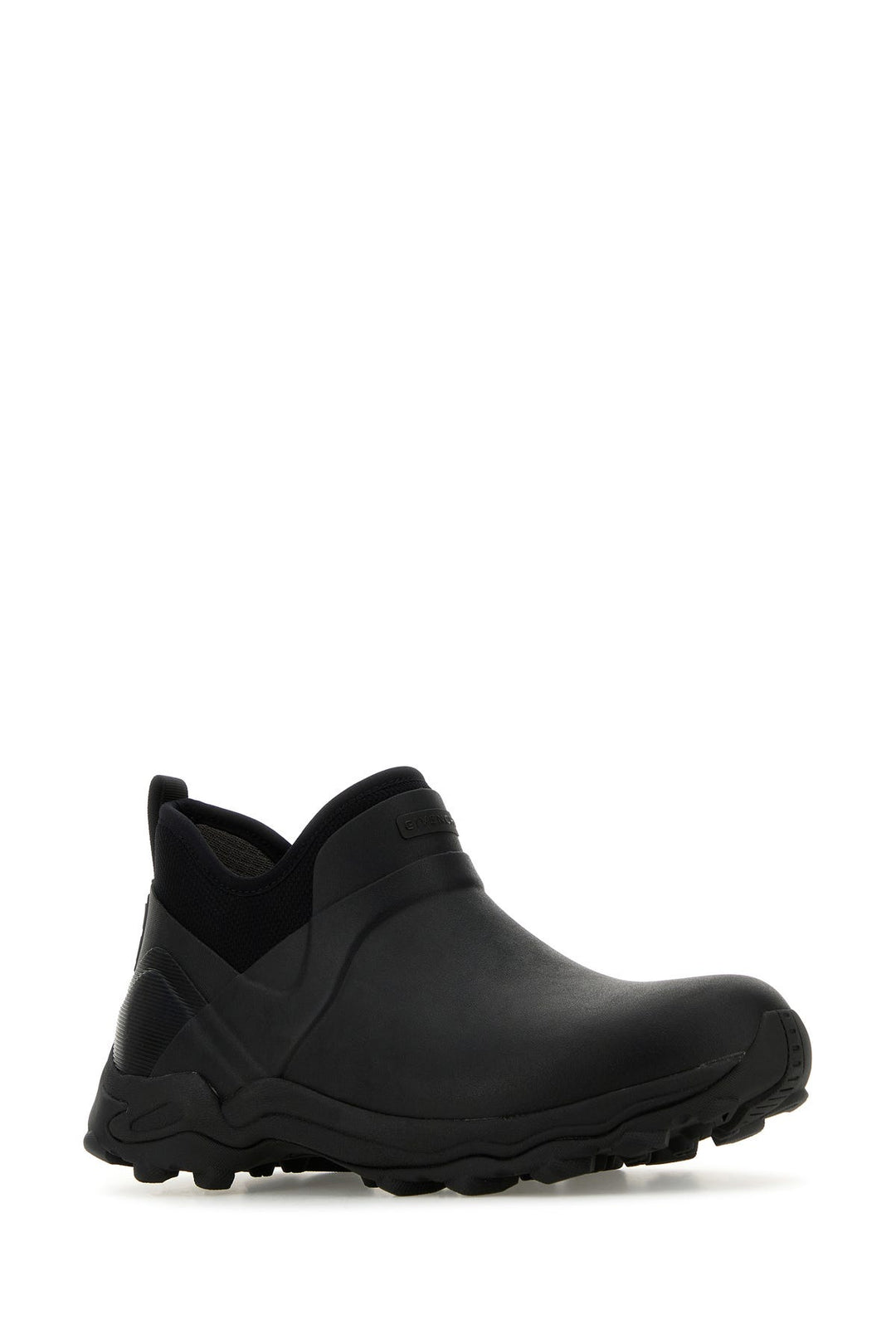 Black rubber slip ons