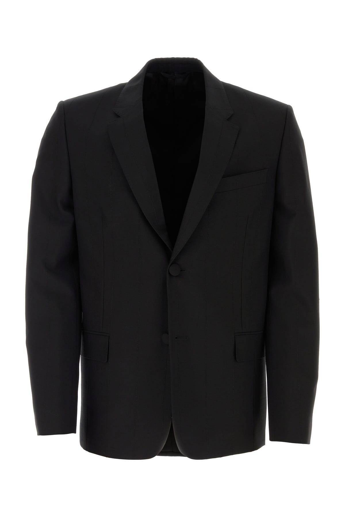 Black stretch wool blend blazer