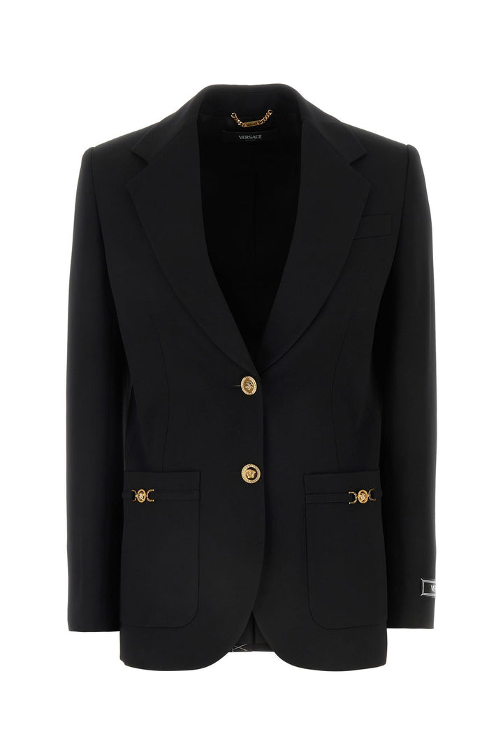 Black stretch wool oversize blazer