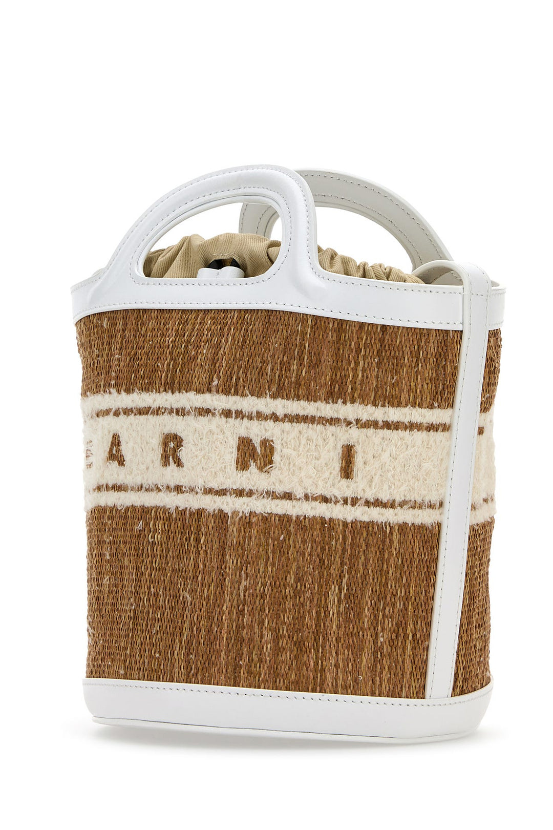 Two-tone raffia and leather Tropicalia bucket bag