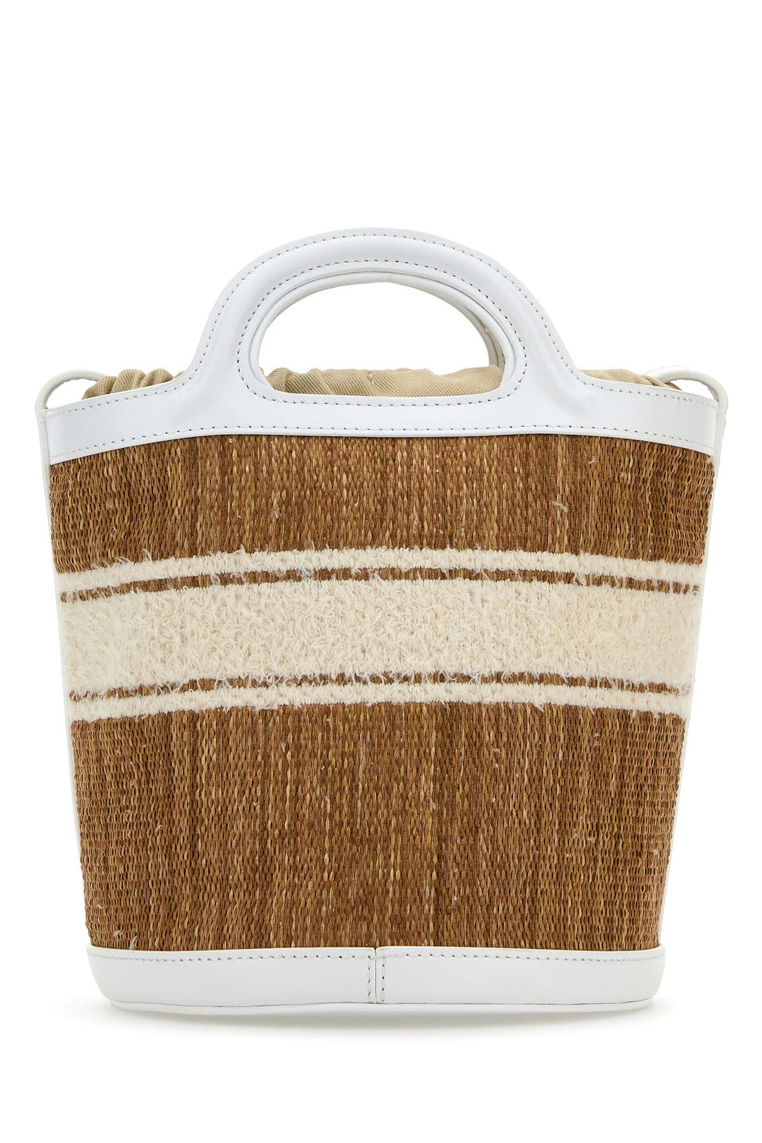 Two-tone raffia and leather Tropicalia bucket bag