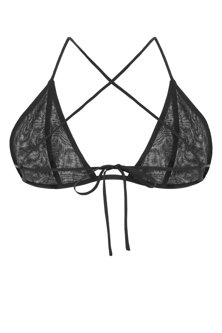 Black wool blend triangle bra