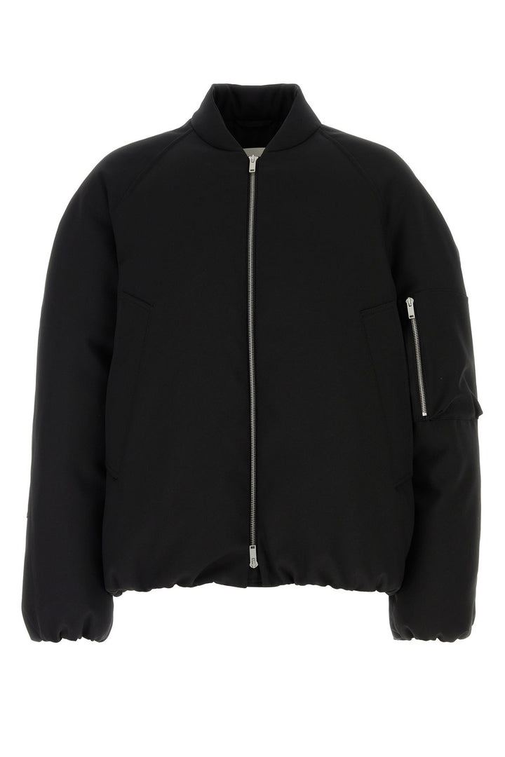 Black gabardine oversize down jacket