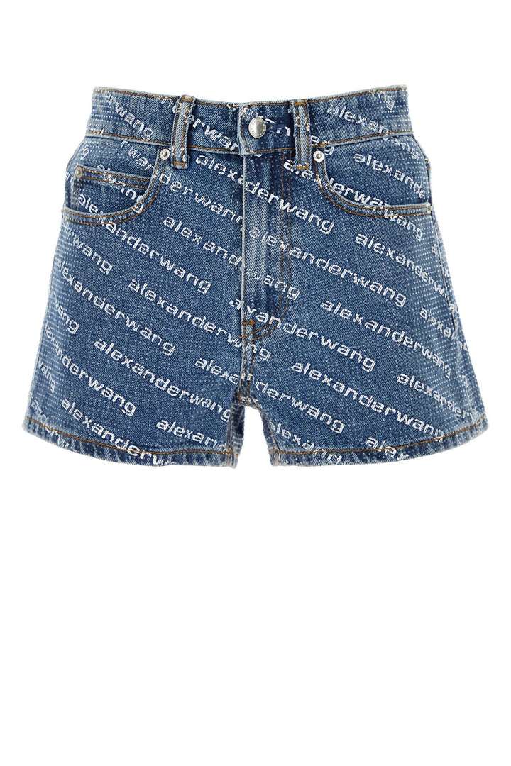 Printed denim shorts