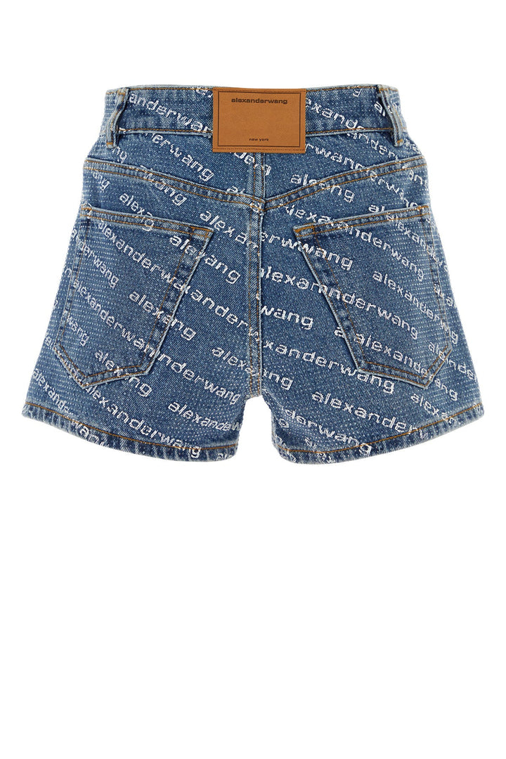 Printed denim shorts