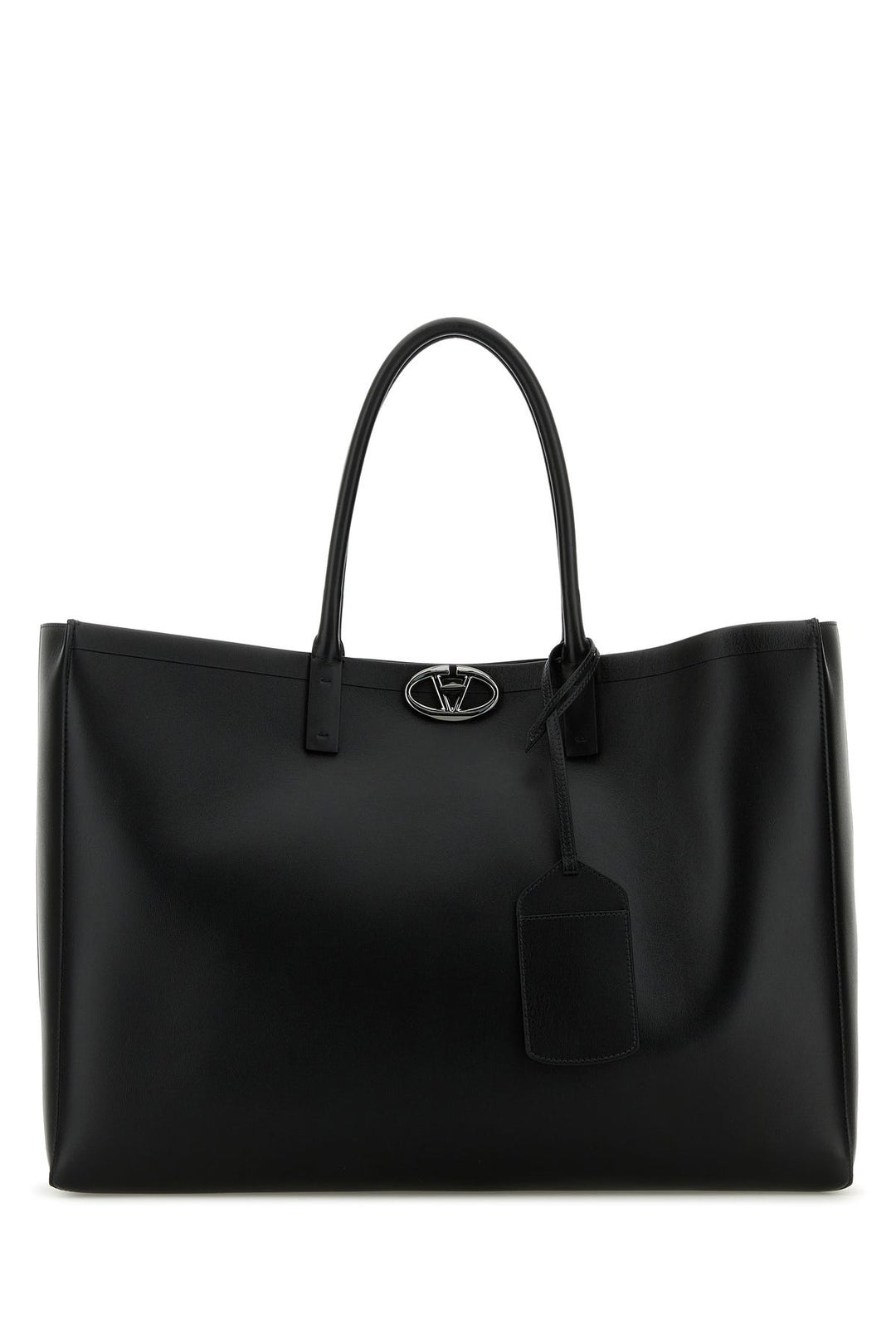 Black leather VLogo shopping bag