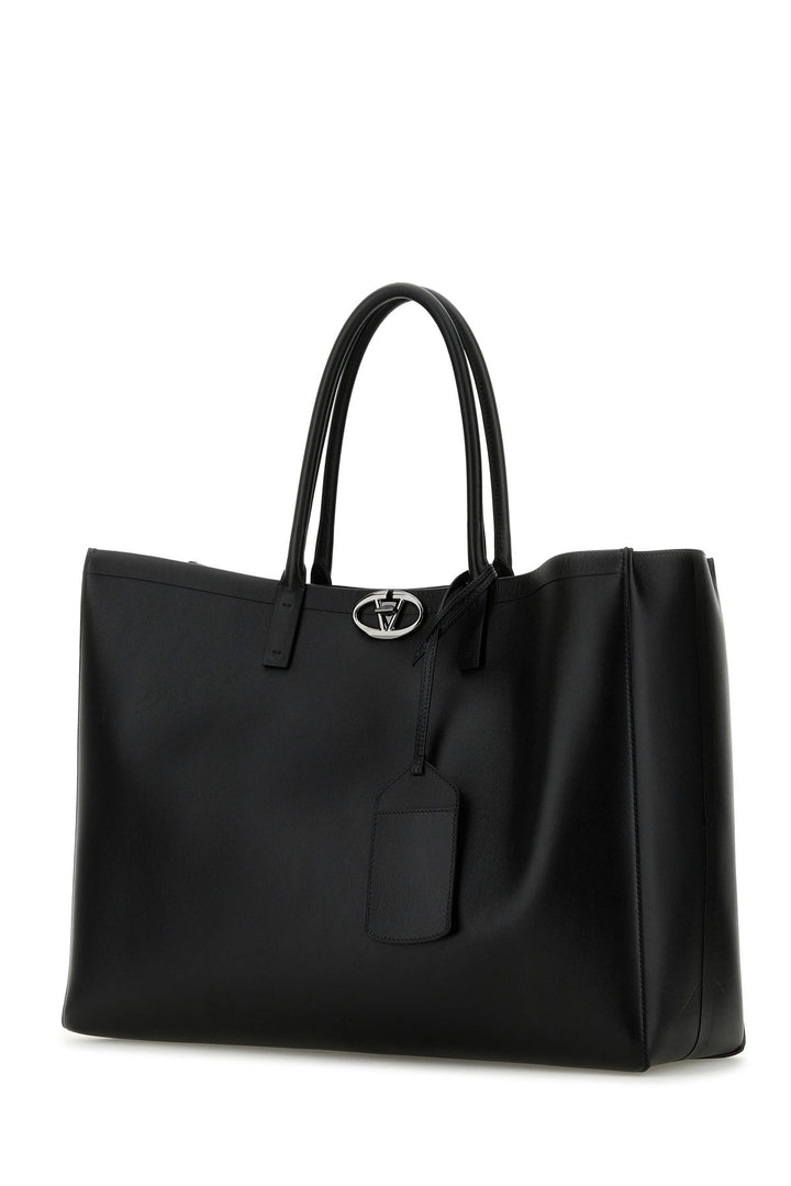 Black leather VLogo shopping bag