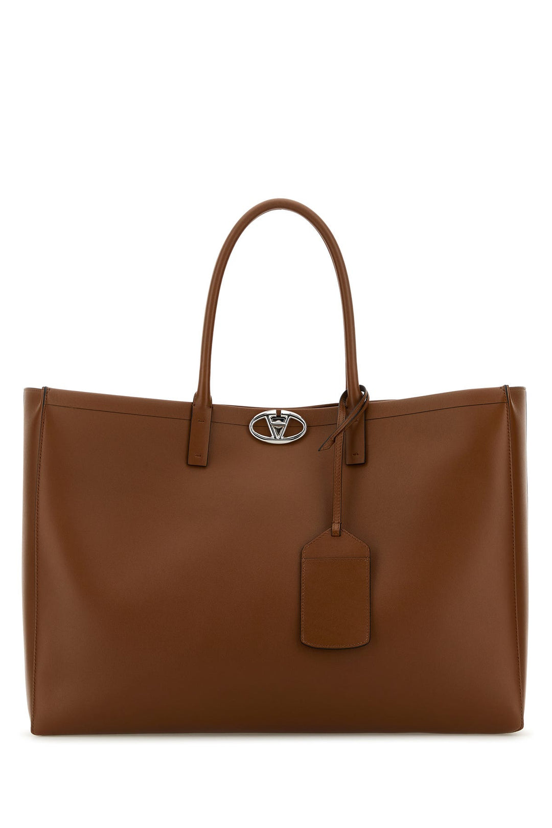 Brown leather VLogo shopping bag