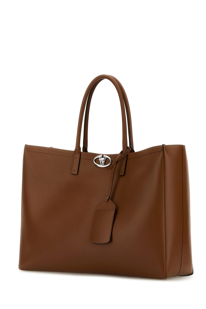 Brown leather VLogo shopping bag