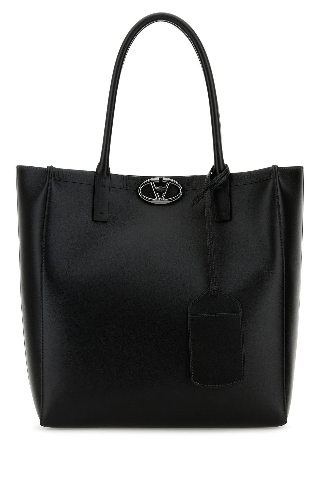 Black leather medium VLogo Locker shopping bag