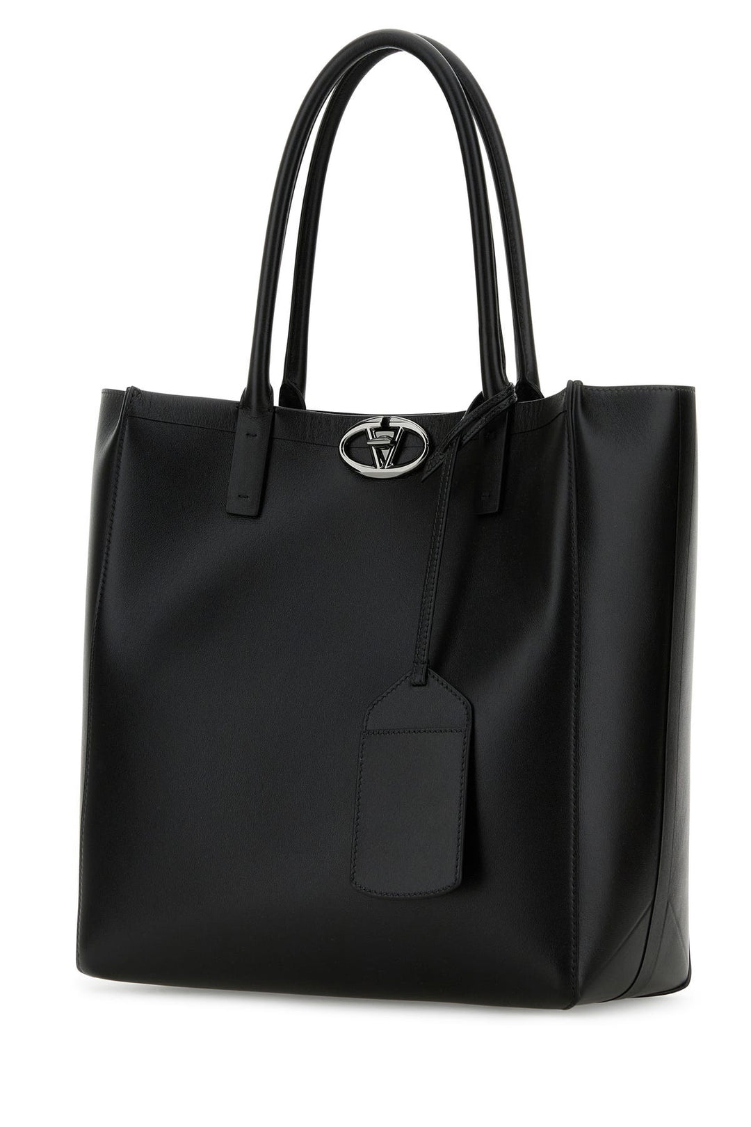 Black leather medium VLogo Locker shopping bag