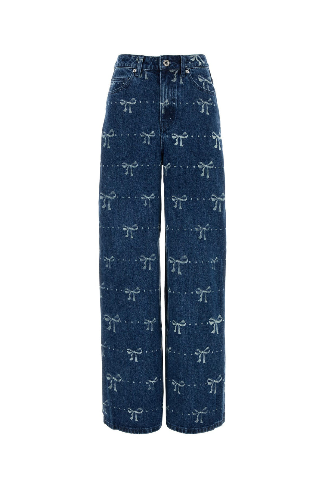 Printed denim wide-leg jeans