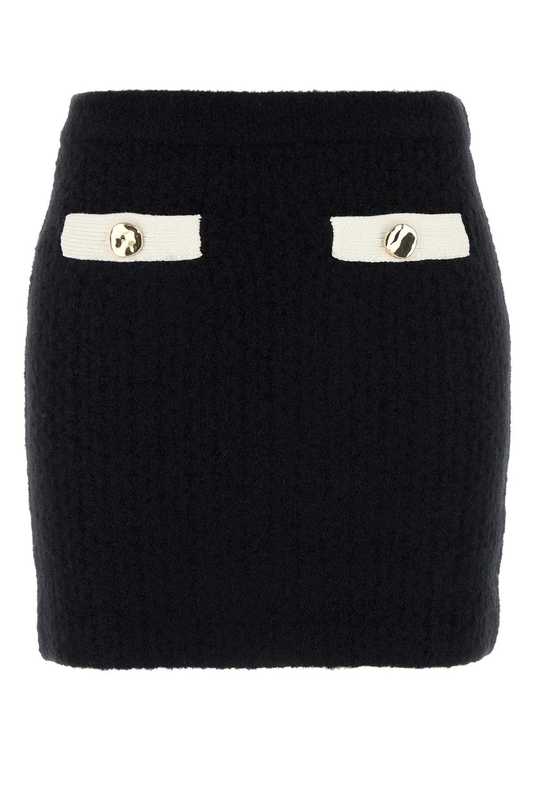 Black stretch alpaca blend mini skirt