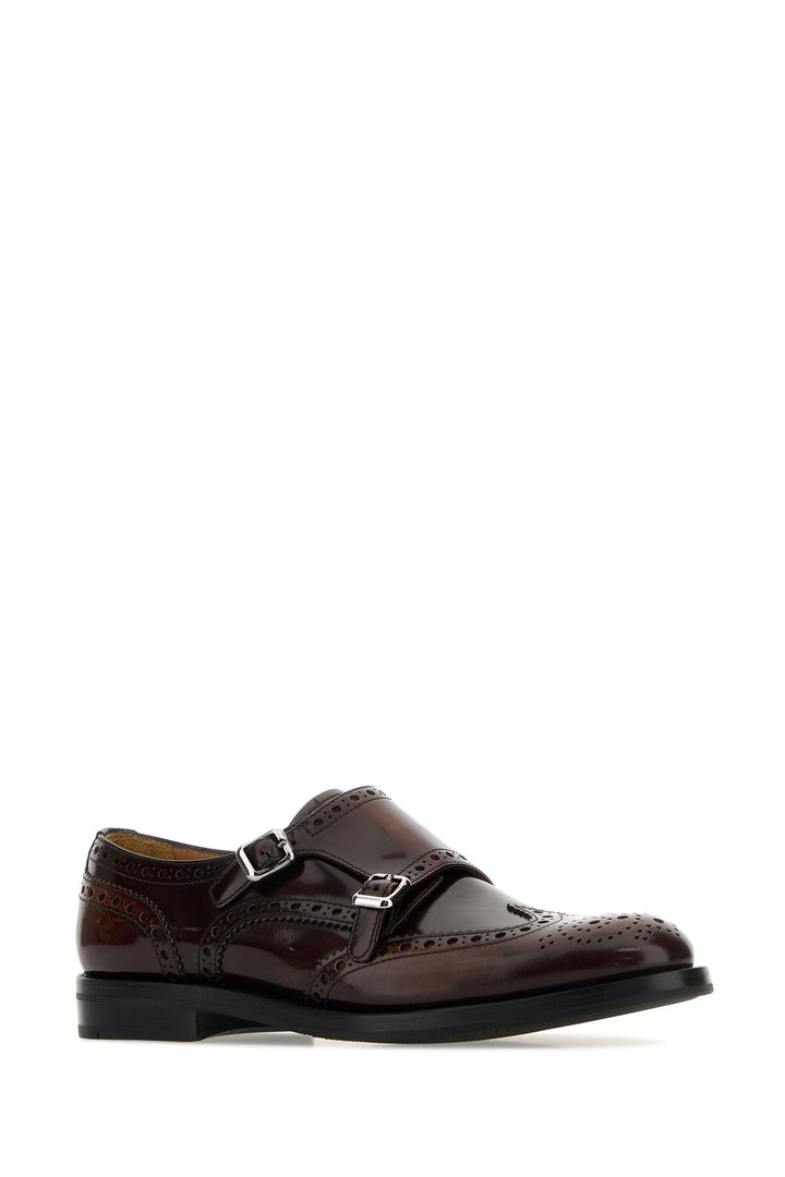 Brown leather mock strap shoes