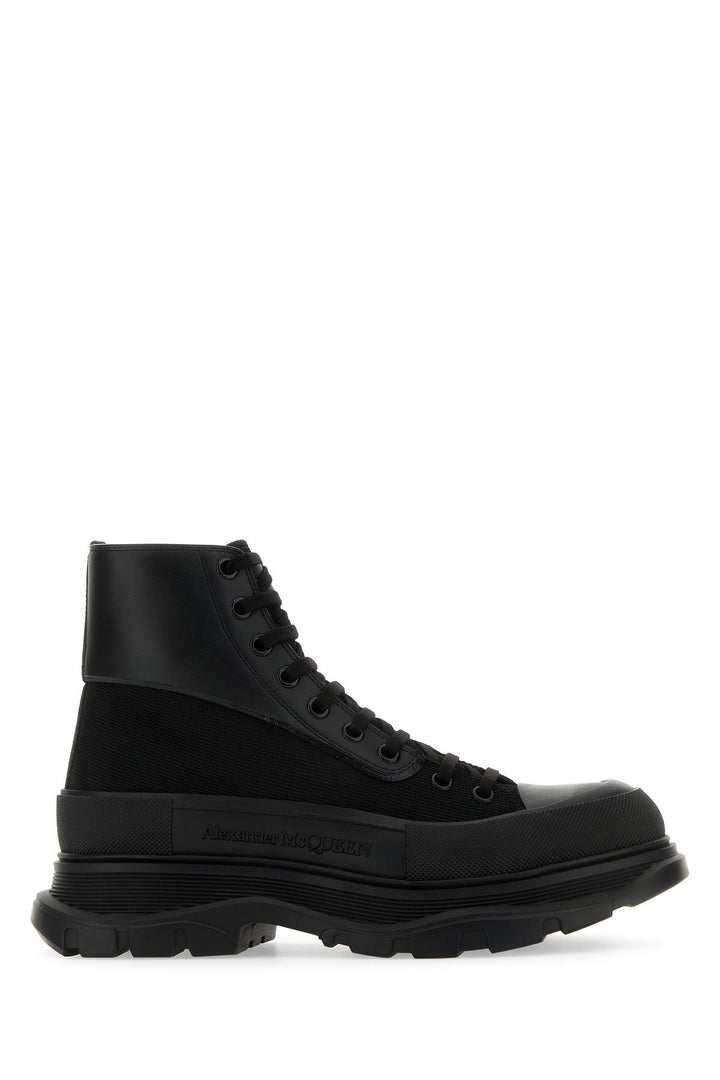 Black canvas and leather Boxer ankle boots