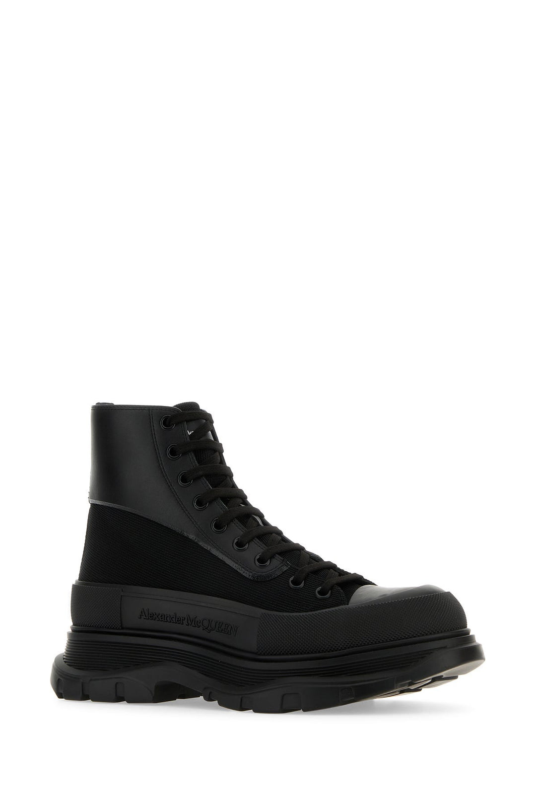 Black canvas and leather Boxer ankle boots