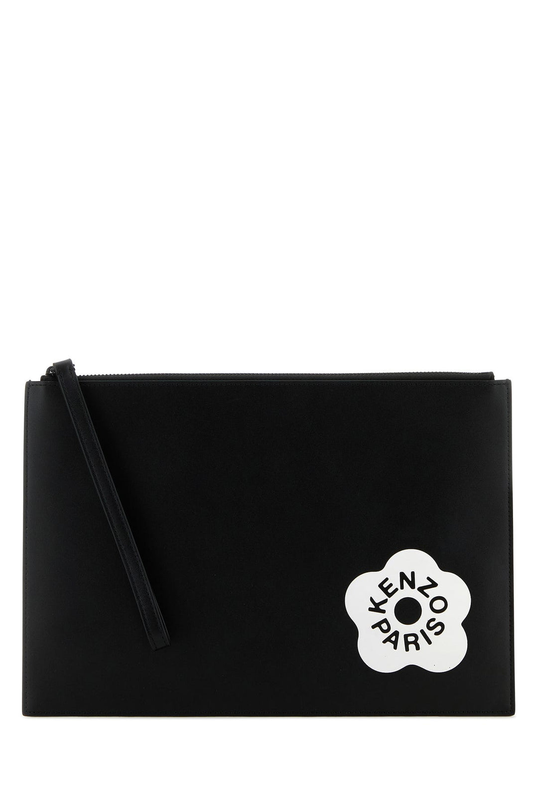 Black leather large Kenzo Stamp clutch