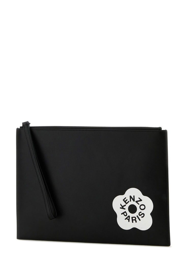 Black leather large Kenzo Stamp clutch