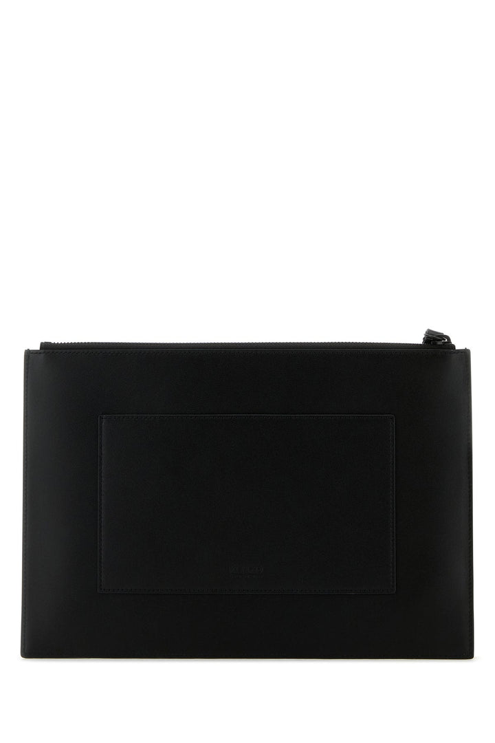 Black leather large Kenzo Stamp clutch