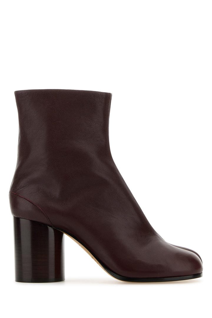 Burgundy leather Tabi ankle boots