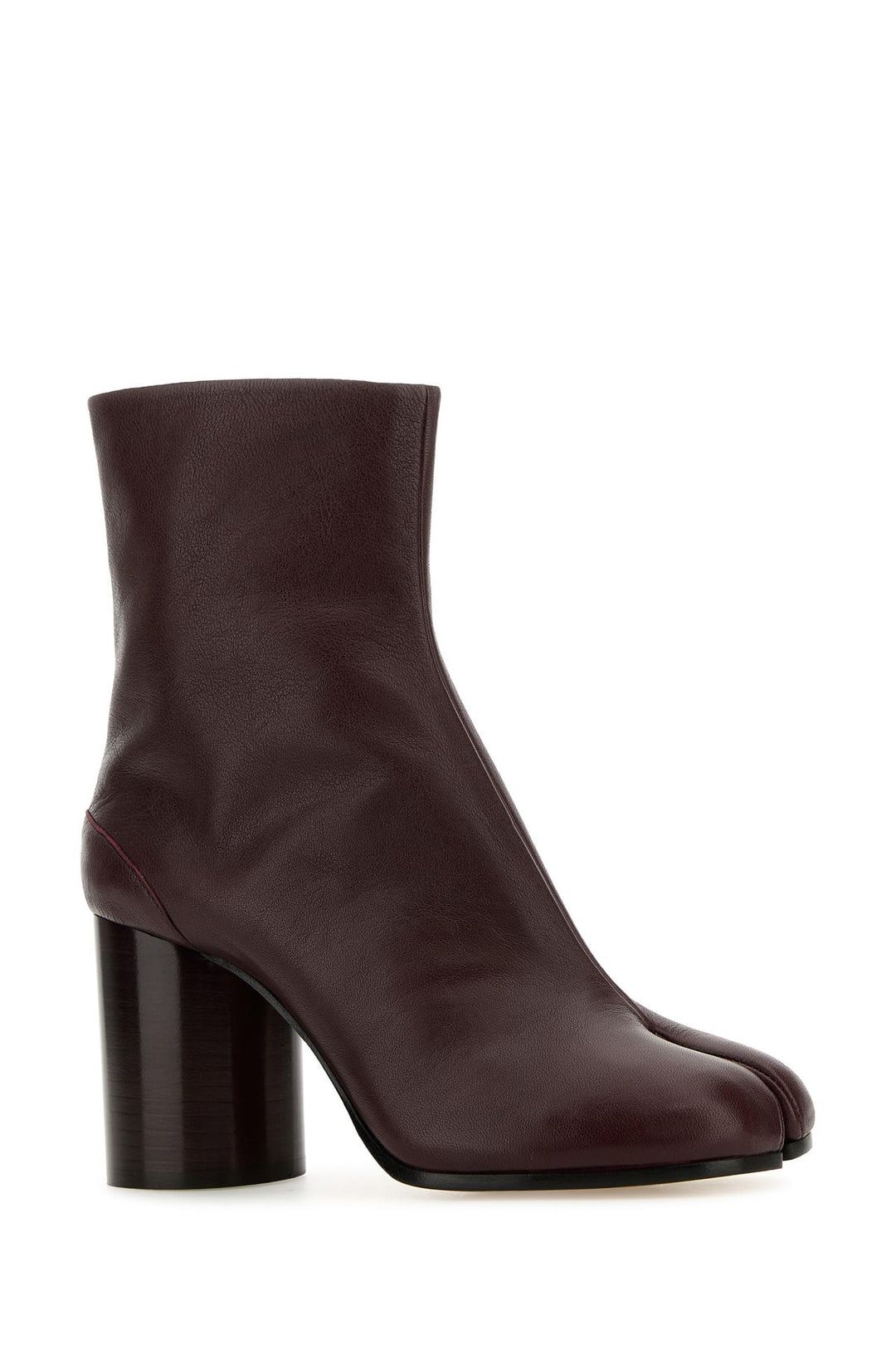 Burgundy leather Tabi ankle boots