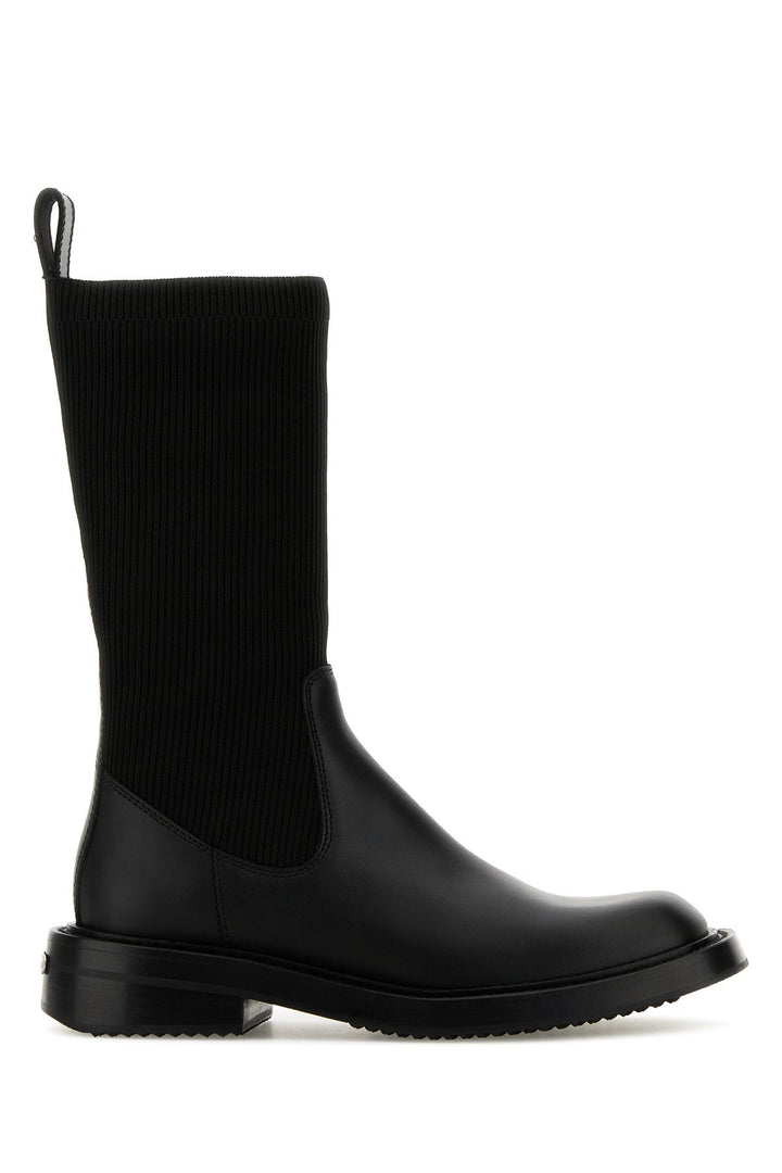 Black leather and stretch nylon Detroit ankle boots