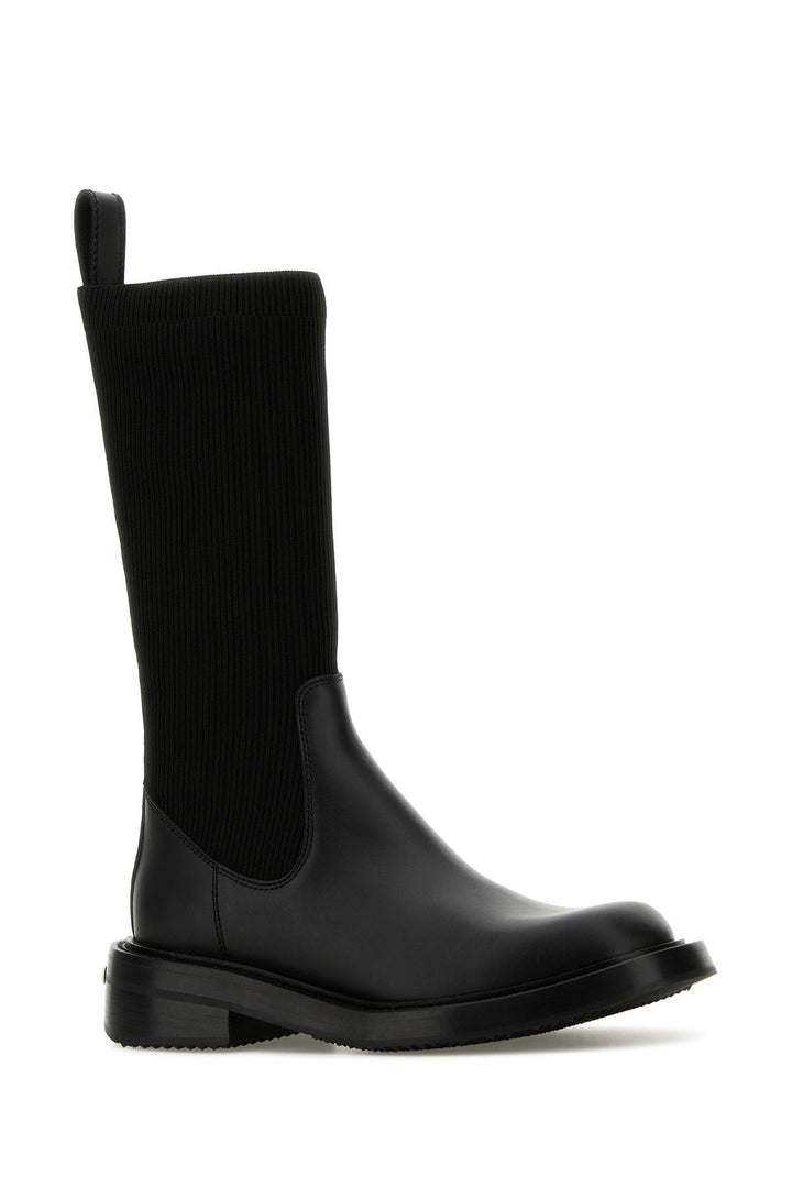 Black leather and stretch nylon Detroit ankle boots