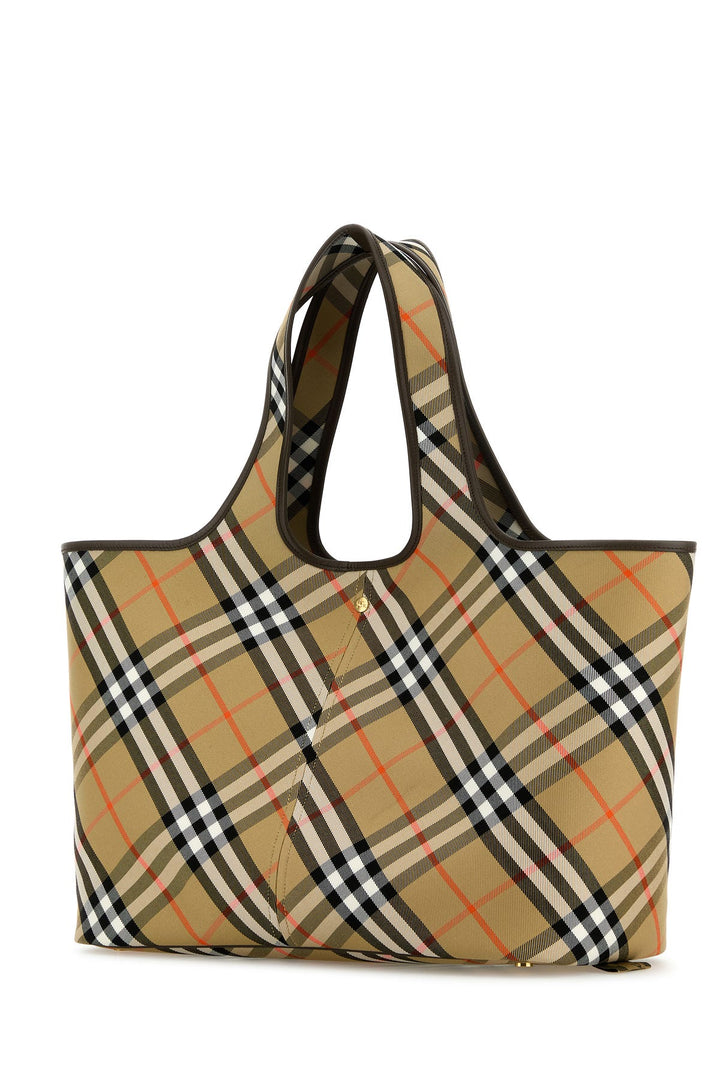 Embroidered canvas medium Check shopping bag