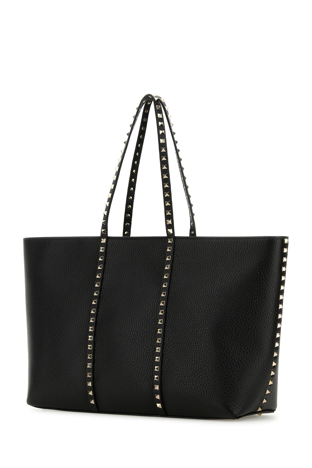 Black leather Rockstud shopping bag