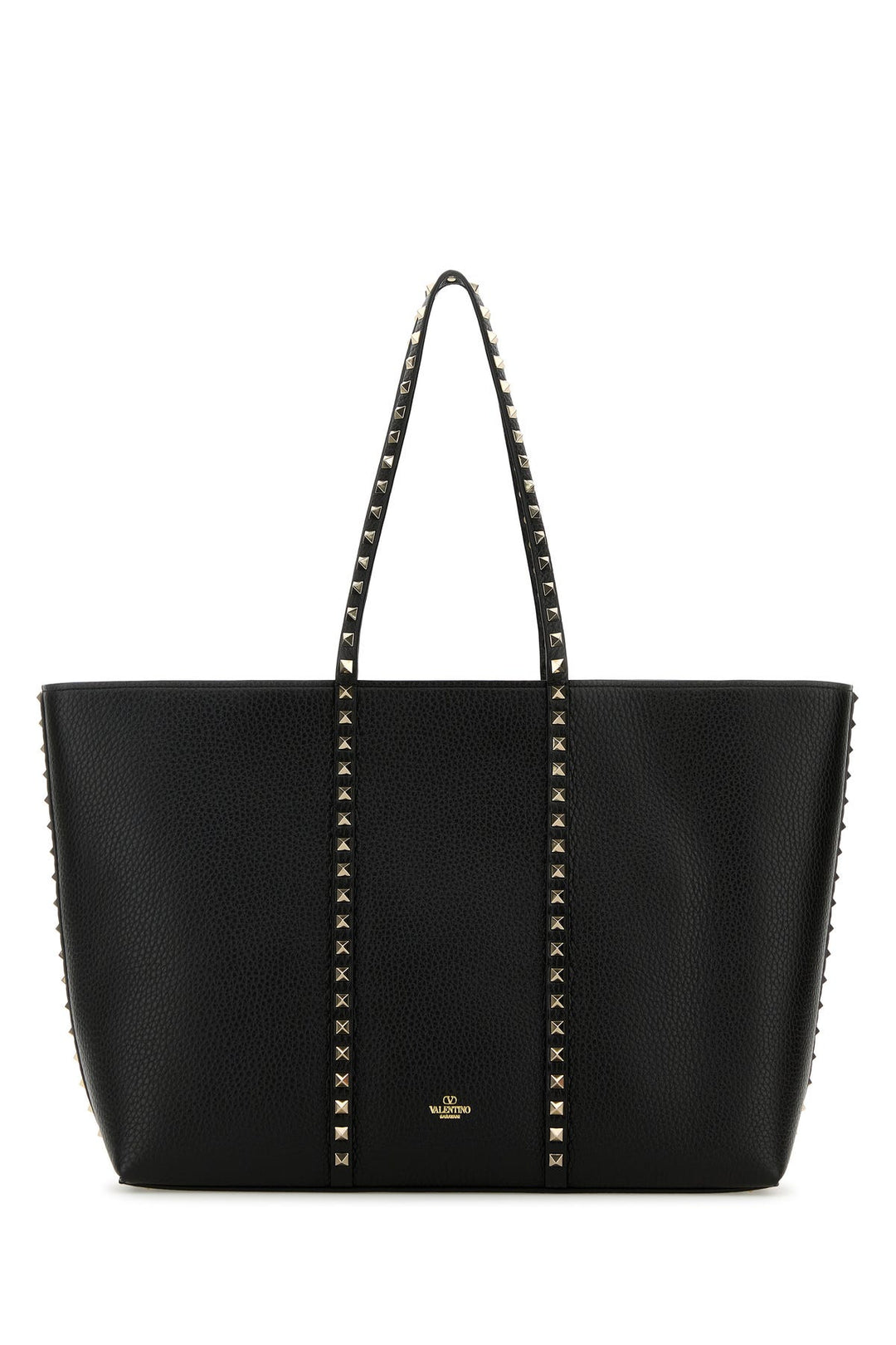 Black leather Rockstud shopping bag