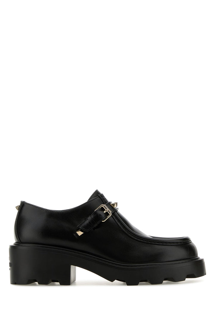 Black leather Rockstud monk strap shoes