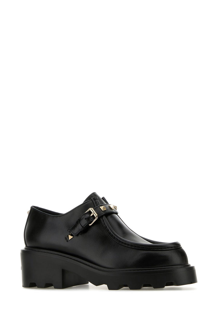 Black leather Rockstud monk strap shoes