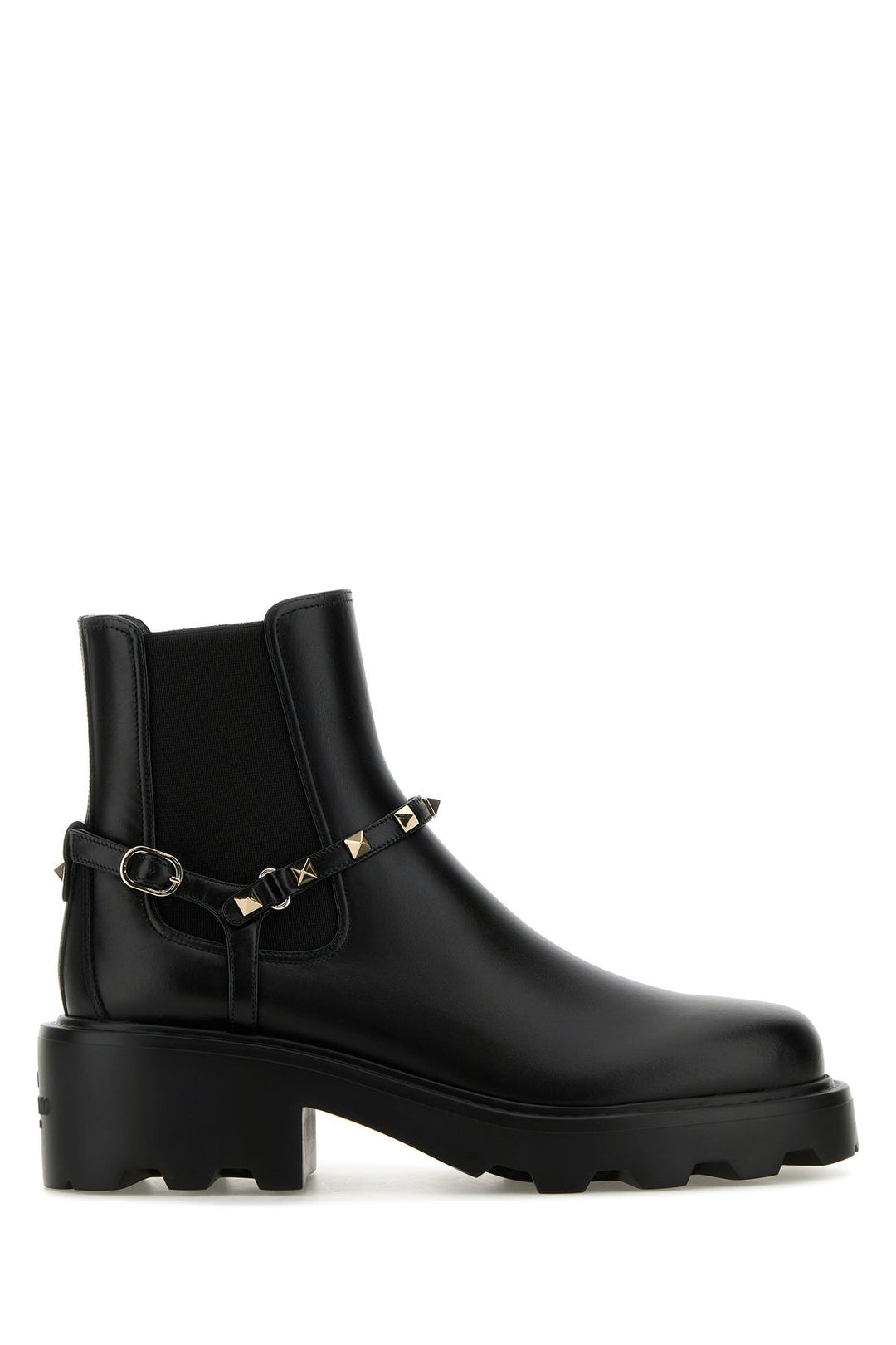 Black leather Rockstud ankle boots