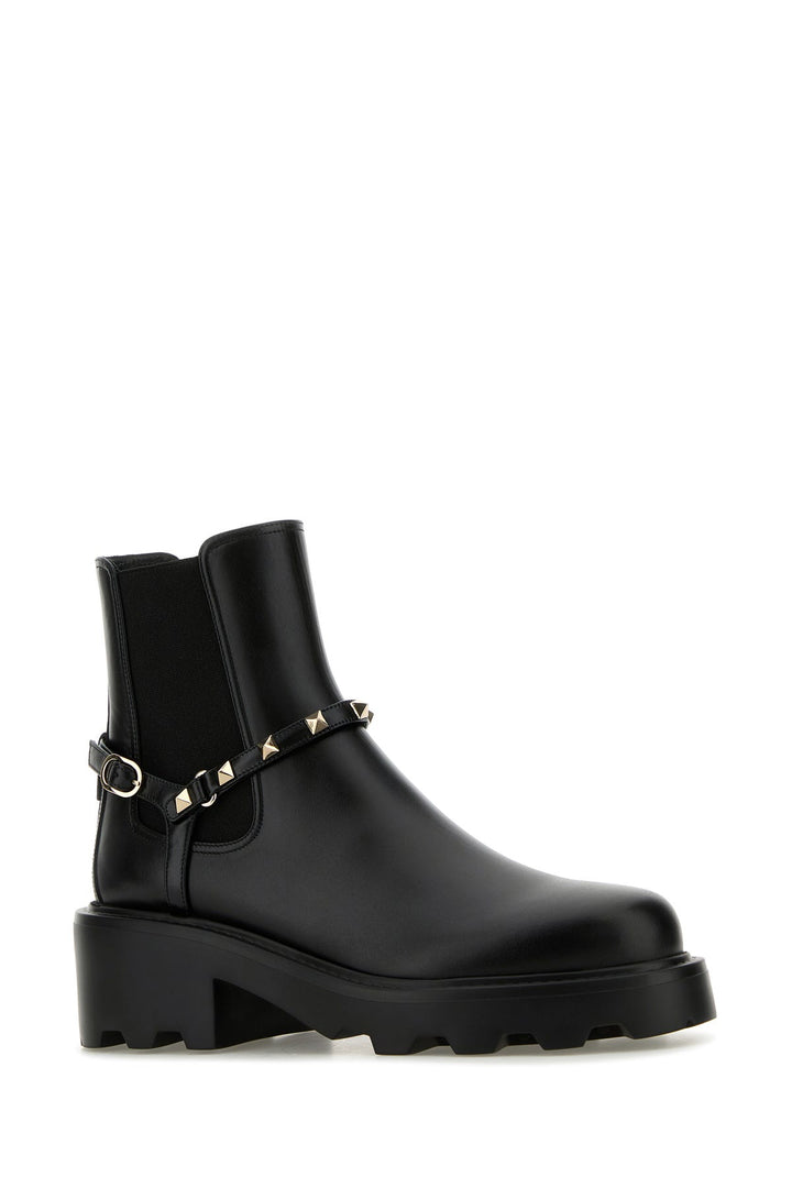 Black leather Rockstud ankle boots