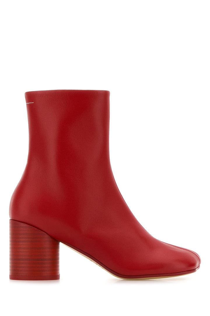 Red leather ankle boots