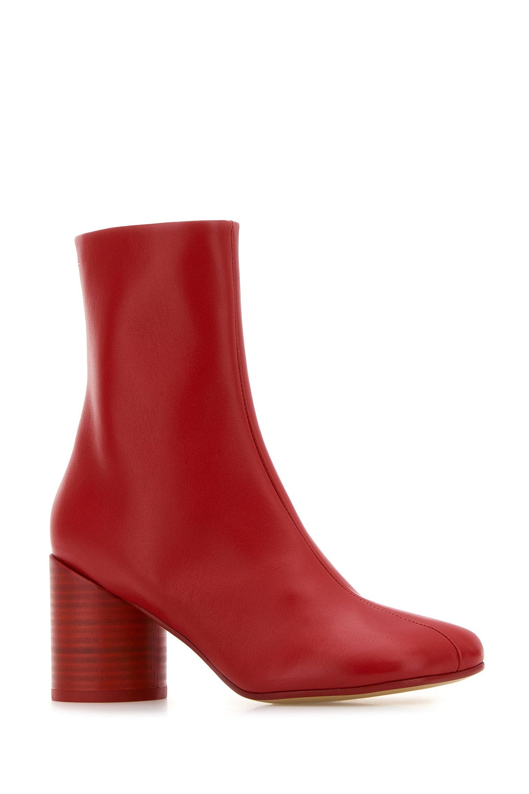 Red leather ankle boots